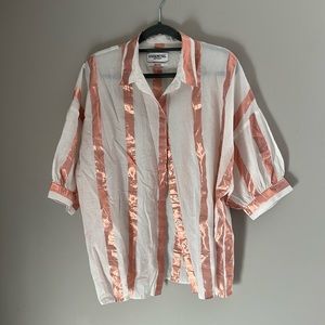 Essentiel Antwerp blouse NWOT white pink stripe blouse button down metallic 6